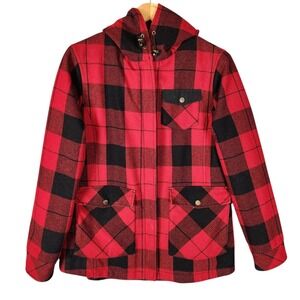 Pendleton Coat Women's Medium Red Black Buffalo Check Plaid Wool Blend Hood